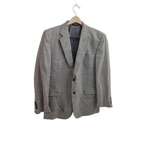 Jos A Bank Sport Coat Blazer Wool Mens 44R Gray Windowpane Check Suit Jacket